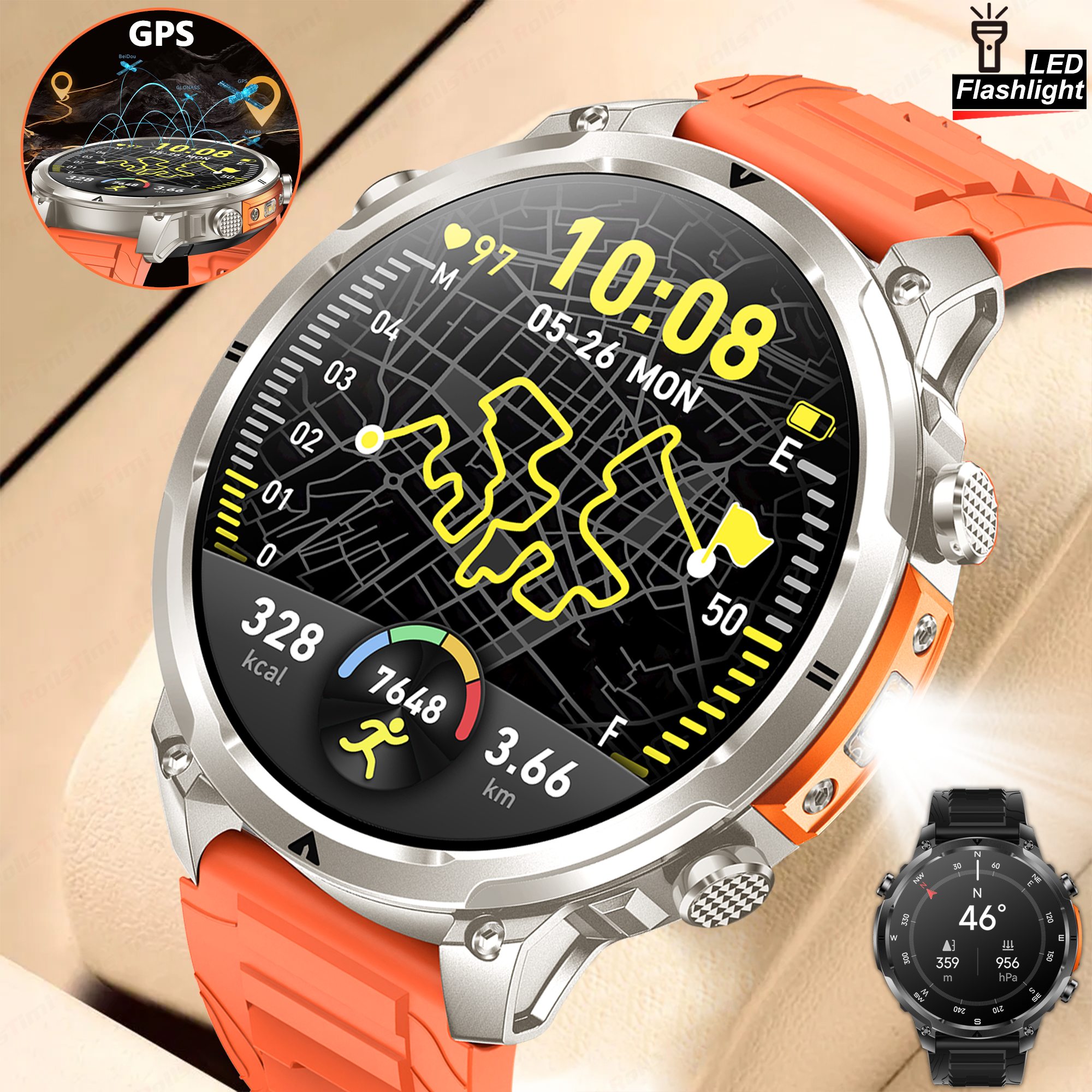 Smartwatch Digital Watches For Men - Outdoor GPS Sports Smart Watch 1.7-Inch